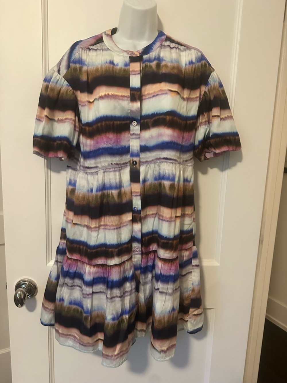 Marie Oliver Multicolor Striped Tiered Button-Front Mini Dress